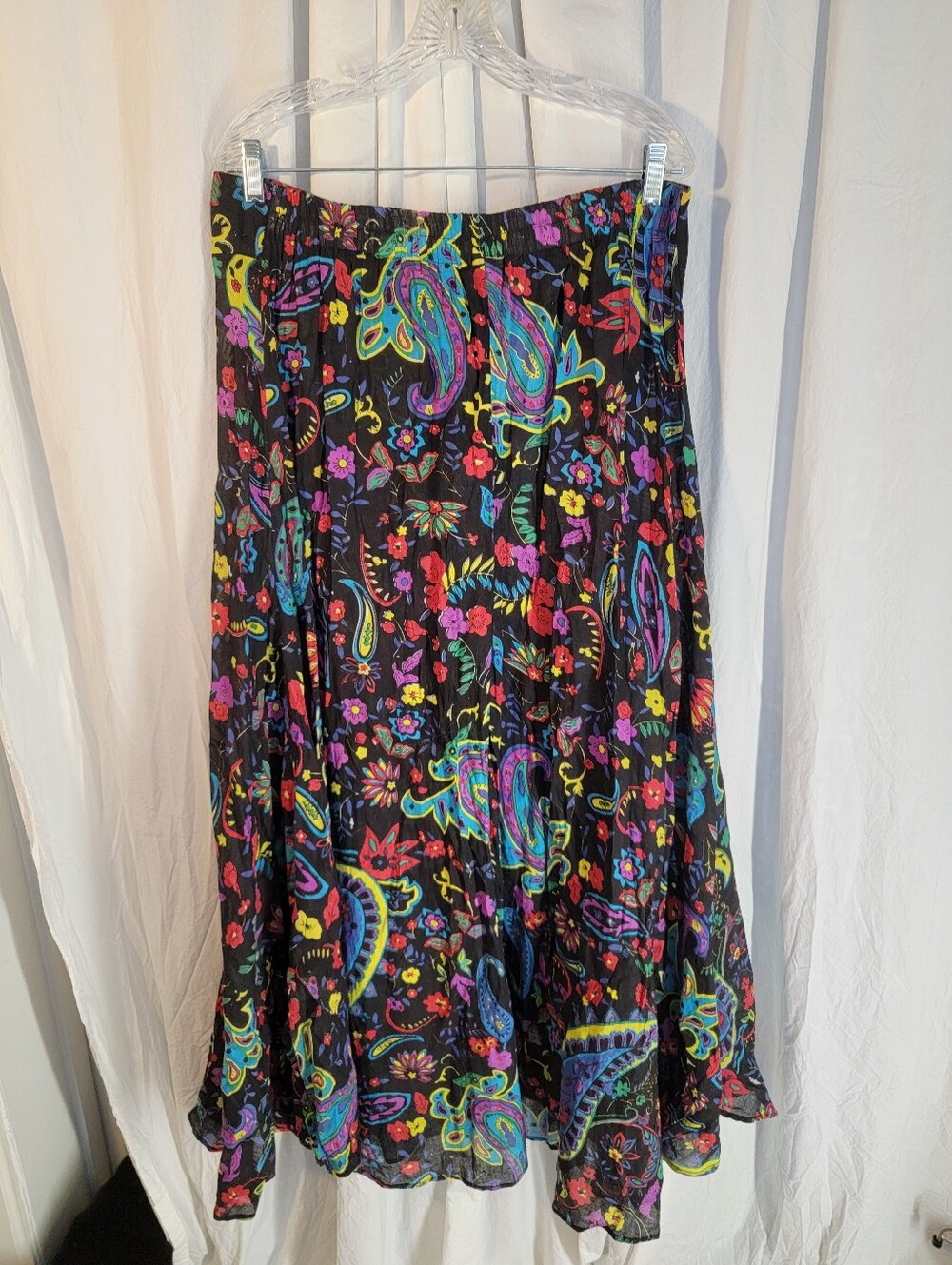 Wide-Leg Paisley Print Palazzo Pants - Black Multi -100% Cotton - Picture 3 of 8